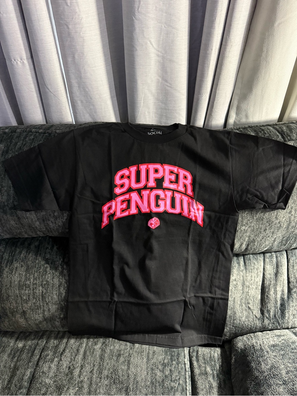 Anti Social Social Club -Black Tee with Hot Pink "Super Penguin" Graphic